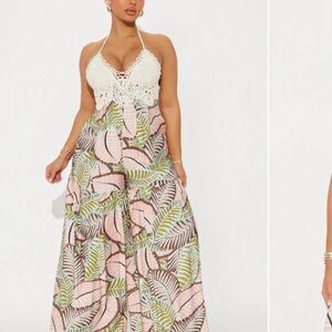 Tropical Leaf Print Maxi Dress